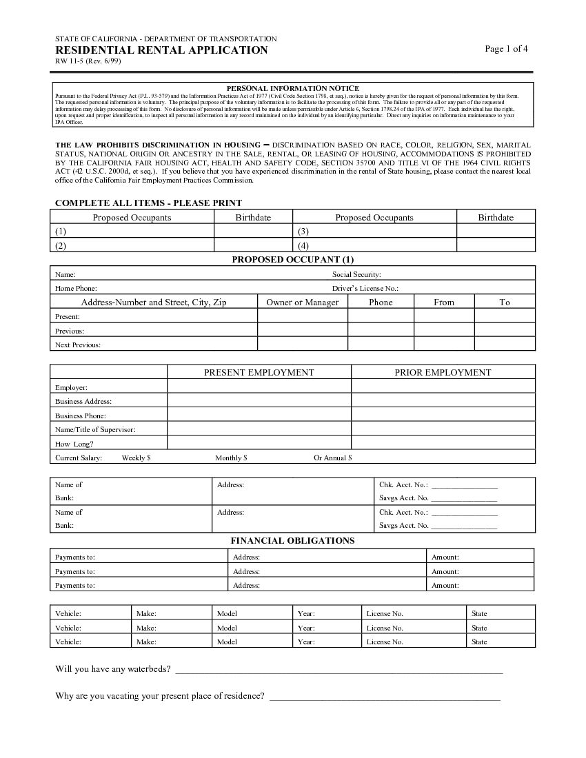 California Rental Application - Department of Transportation
