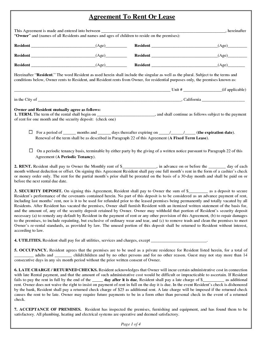 California Rental Lease Agreement