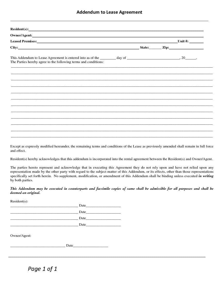 Blank Terms and Conditions - Addendum to Lease Agreement
