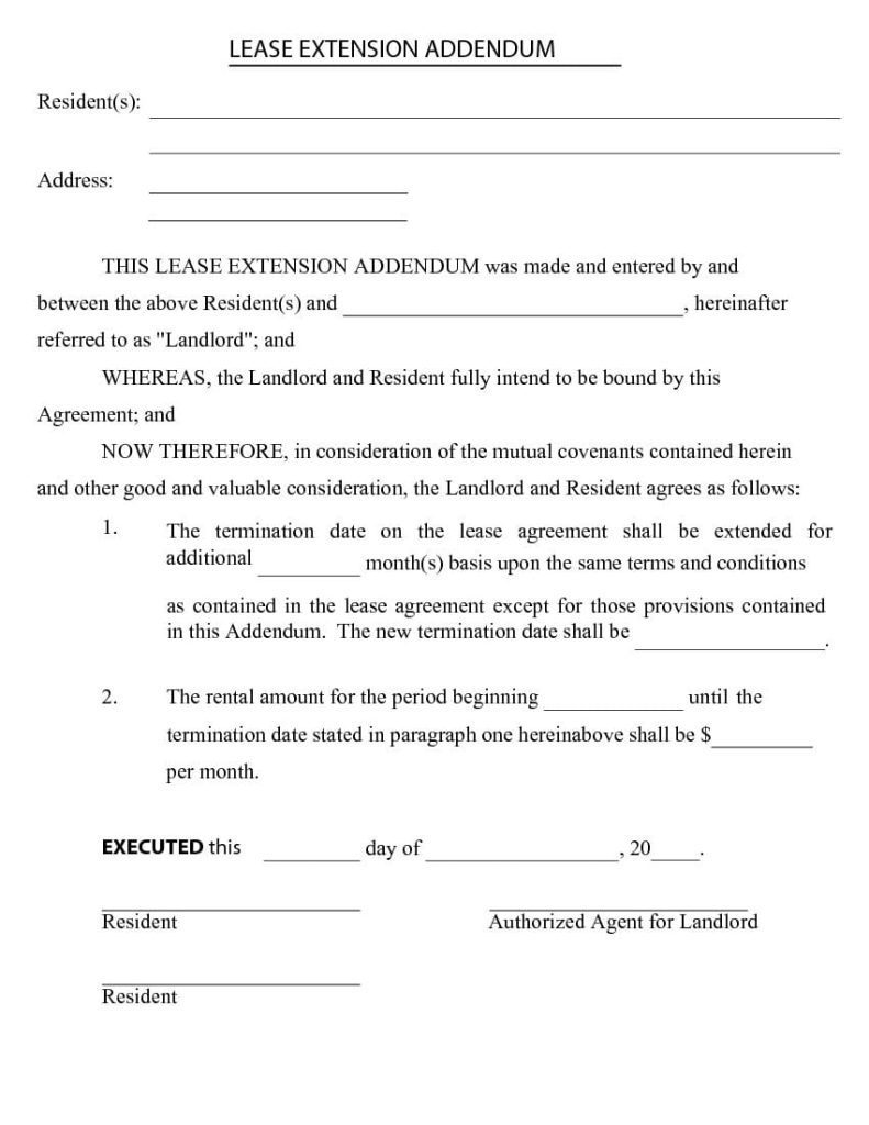 Free Lease Extension Agreement - Addendum to Lease Agreement | PDF | DOCX