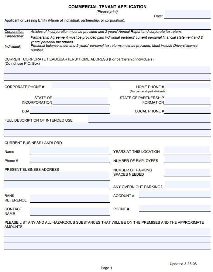 Commercial Rental Application Form